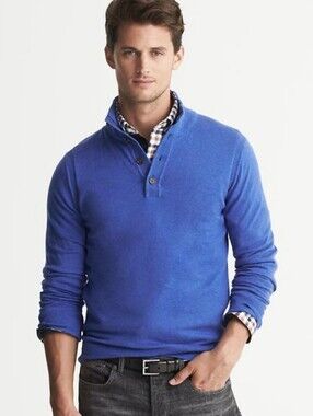 Banana Republic Mens Henley Cotton-Cashmere Pullover Sweater Size‎ M Mock Neck